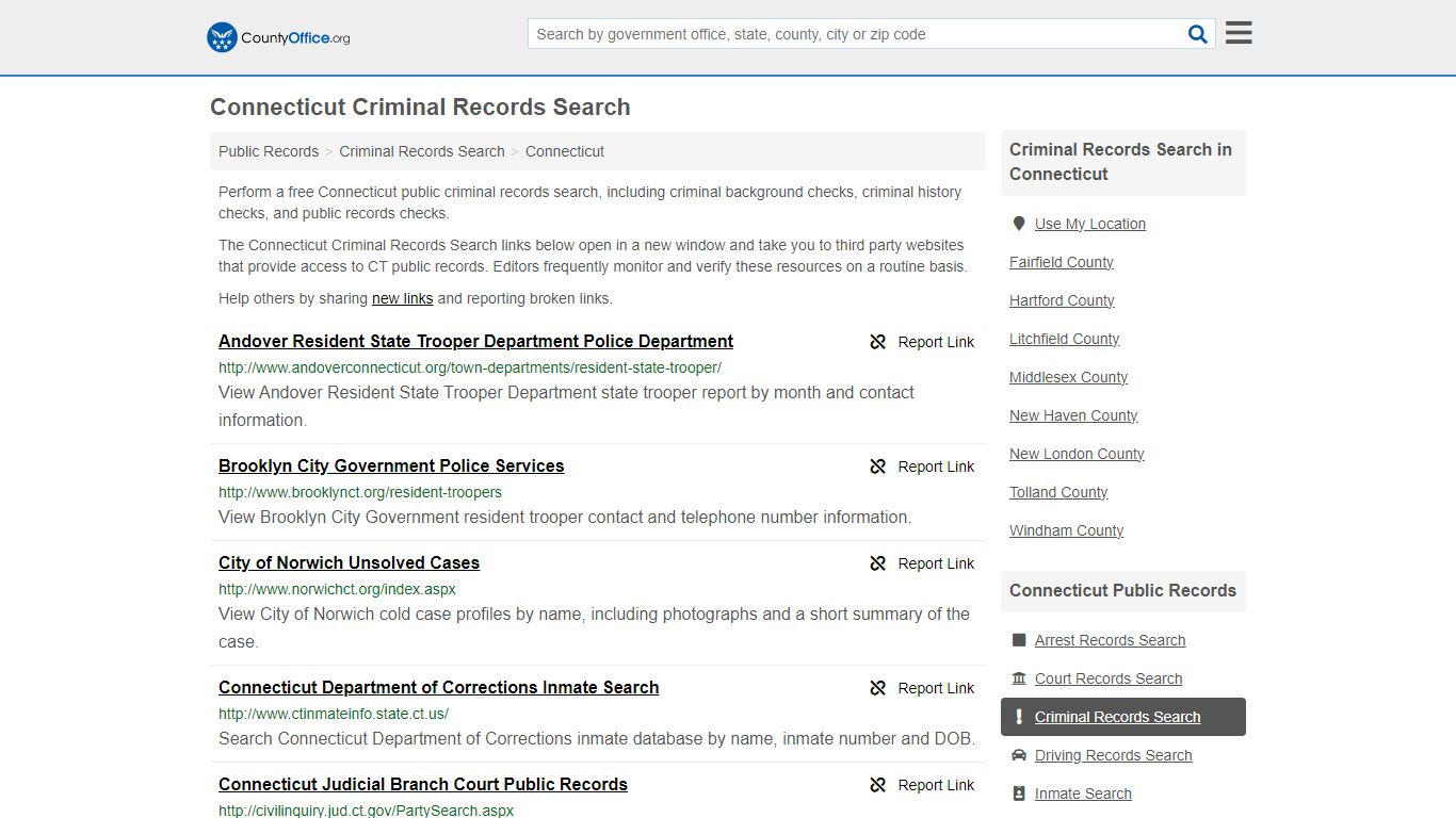 Connecticut Criminal Records Search - County Office
